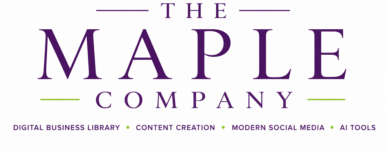 Logo of The Maple Company with a purple maple leaf on a white background